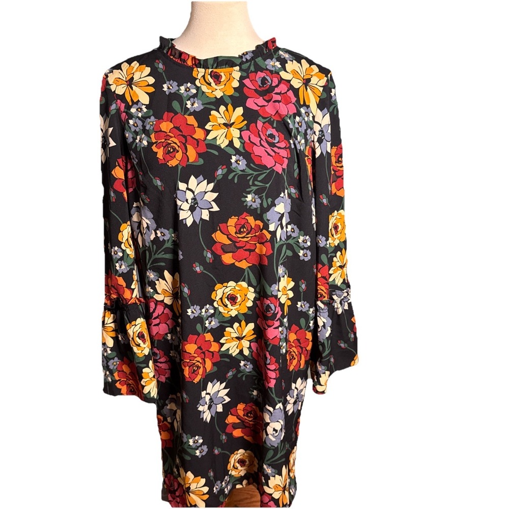 Fleur Bleue Dark Floral Midi Dress 12 long bell sleeves boho feminine fairy goth - Picture 5 of 8